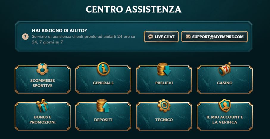 Contatta il supporto MyEmpire Casino tramite live chat